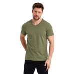 BY COMEOR Erkek Basıc Slim Fit Pamuklu Kısa Kollu V Yaka T-shirt (Haki, S)