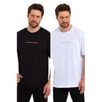 BY COMEOR Erkek Baskılı Basic Oversize Bisiklet Yaka 2'Li Pamuklu T-shirt S