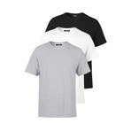 BY COMEOR Erkek Çok Renkli T- Shirt Regular Fit Rahat Kesim Bisiklet Yaka 3'lü Basic Tişört Paketi Siyah-Gri-Beyaz XL