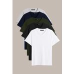 BY COMEOR Erkek Çok Renkli T- Shirt Regular Fit Rahat Kesim V Yaka 5'li Basic Tişört Paketi Haki XS