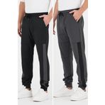BY COMEOR Erkek Siyah-Antrasit Standart Fit Normal Kesim Paça Ribanalı Cepli Rahat Jogger 2'li Eşofman Altı L