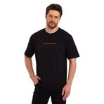 BY COMEOR Erkek Siyah Baskılı Basic Oversize Bisiklet Yaka Kısa Kollu T-shirt XS