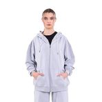 BY COMEOR Gri Kanguru Cepli Kapüşonlu Fermuarlı Oversize Kadın Sweatshirt CMRB73-Gri S