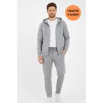 BY COMEOR Gri Kapüşonlu Regular Fit Hırka Düz Paça Erkek Eşofman Takımı XS