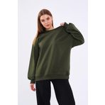 BY COMEOR Haki Kadın Pamuklu Oversize Basic Bisiklet Yaka Sweatshirt 2XL