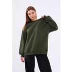 By Comeor Haki Kadın Pamuklu Oversize Basic Bisiklet Yaka Sweatshirt L