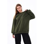 BY COMEOR Haki Kadın Pamuklu Oversize Basic Bisiklet Yaka Sweatshirt S