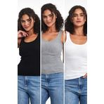 BY COMEOR Kadın Siyah-Gri-Beyaz Fitilli Görünümlü Askılı Kalın 2'li Basic Atlet Bluz XL