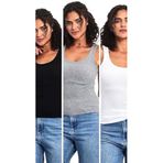 BY COMEOR Kadın Siyah-Gri-Beyaz Fitilli Görünümlü Askılı Kalın 2'li Basic Atlet Bluz XS