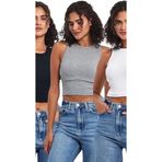 BY COMEOR Kadın Siyah-Gri-Beyaz Fitilli Görünümlü Askılı Kalın Esnek Örme 3'lü Basic Crop Atlet Bluz XL