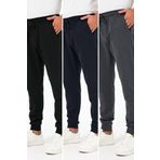BY COMEOR Kalın Siyah-Lacivert-Antrasit Erkek 3'lü Eşofman Altı Jogger Arka Cepli Paça Lastikli Regular Fit Şardonsuz CMRE97 XL