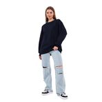 BY COMEOR Lacivert Kadın Pamuklu Oversize Basic Bisiklet Yaka Sweatshirt S