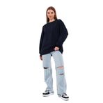 BY COMEOR Lacivert Kadın Pamuklu Oversize Basic Bisiklet Yaka Sweatshirt XS