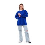 BY COMEOR Saks Kadın Pamuklu Oversize Basic Bisiklet Yaka Sweatshirt L