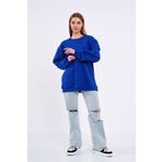 BY COMEOR Saks Kadın Pamuklu Oversize Basic Bisiklet Yaka Sweatshirt S