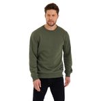 BY COMEOR Siyah Bisiklet Yaka Etiket Detaylı İçi Pamuklu Erkek Sweatshirt HAKİ L