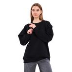 BY COMEOR Siyah Kadın Pamuklu Oversize Basic Bisiklet Yaka Sweatshirt S