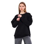 BY COMEOR Siyah Kadın Pamuklu Oversize Basic Bisiklet Yaka Sweatshirt XS
