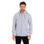 BY COMEOR Siyah Kanguru Cepli Kapüşonlu Fermuarlı İçi Pamuklu Erkek Sweatshirt Gri XL