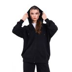 BY COMEOR Siyah Kanguru Cepli Kapüşonlu Fermuarlı Oversize Kadın Sweatshirt Siyah L