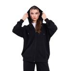 BY COMEOR Siyah Kanguru Cepli Kapüşonlu Fermuarlı Oversize Kadın Sweatshirt Siyah M