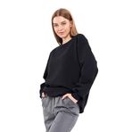 BY COMEOR Sweatshirt Kadın Rahat Büyük Beden Pamuklu Kazak, Uzun Kollu Tişört, Kapüşonsuz Kazak Standart Kesim (Siyah S), Siyah, L