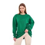 BY COMEOR Yeşil Kadın Pamuklu Oversize Basic Bisiklet Yaka Sweatshirt S