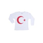 By Cwhr Kolları Manşetli Su Baskılı Ay Yıldızlı Beyaz Uzun Kollu Tişört 19 Mayıs Tshirt 23 Nisan Tshirt