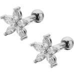 By Dilek Çetin Accessory Çelik Çiçek Model Kıkırdak Helix Tragus Piercing(1 Adet) - Gümüş