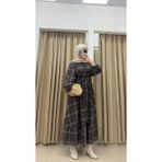 By Esma Eser Kareli Elbise - Kahverengi - S - M