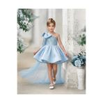 By Feyza Kids Collection Kız Çocuk Abiye Elbise Tül Kuyruk Çıkarılabilir Toka Dahil Fiyonklu Payetli