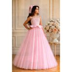 By Feyza Kids Collection Kız Çocuk İncili Tül Abiye Gelinlik, Toka Dahil Elbise - Düğün, Balo ve Özel Gün Elbisesi