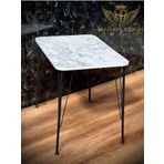 By Hakan Aşkın Siyah Metal Ayaklı 60X90 Cm (Tek Masa) Parlak White Marble 2023 Mutfak - Balkon - Çalışma Masası