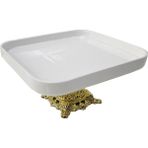 By Hanedan Gold Ayaklı Kare Porselen Sunum Tabağı 21 cm Kelebekli