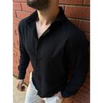 By İmpala Moda Keten Krinkıl Kumaş Normal Kalıp Gömlek - Siyah - 2XL