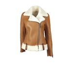 By Kani Kadın Gerçek Shearling Koyun Derisi Taba Deri Motorcu Ceketi, Orta Kısa, Kahverengi, Kahverengi, Medium Short
