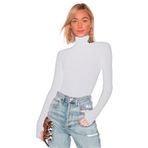 By Kul Design KADIN BALIKCI YAKA PARMAK GEÇMELİ İPEK JARSE BODYSUİT BEYAZ-XL