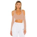 By Kul Design Kadın Bej Boyundan Bağlamalı Ipek Jarse Crop Top bej-S