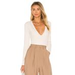 By Kul Design Kadın Beyaz Derin V Yaka Uzun Kol Ipek Jarse Bodysuit Beyaz-M
