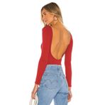 By Kul Design KADIN ÇİFT KAT JARSE SIRT DEKOLTE BODYSUİT KIRMIZI-S