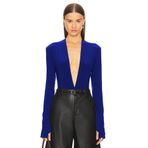 By Kul Design KADIN DERİN V YAKA PARMAK GEÇMELİ JARSE BODYSUİT SAKS MAVİ-S