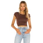 By Kul Design Kadın Kahverengi Kısa Kol Ipek Jarse Crop Top kahverengi-L