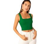 By Kul Design KADIN KARE YAKA LİKRALI JARSE CROP TOP Yeşil-XL