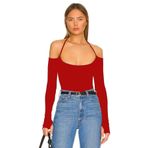 By Kul Design KADIN KIRMIZI DÜŞÜK KOL PARMAK GEÇMELİ JARSE BLUZ KIRMIZI-XS