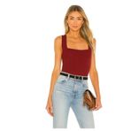 By Kul Design Kadın Kırmızı Kalın Askılı Jarse Bluz Bordo-XS