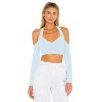 By Kul Design Kadın Mavi Boyundan Bağlamalı İpek Jarse Crop Top mavi-XS