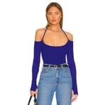By Kul Design KADIN PARMAK GEÇMELİ DÜŞÜK OMUZ JARSE BLUZ SAKS MAVİ-XL