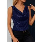 By Kul Design Kadın payet degaje yaka bluz Lacivert-XS