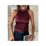 By Kul Design KADIN SATEN BÜZGÜ DETAY YAKALI BLUZ Bordo-3