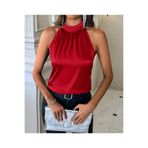 By Kul Design KADIN SATEN BÜZGÜ DETAY YAKALI BLUZ Kırmızı-XL